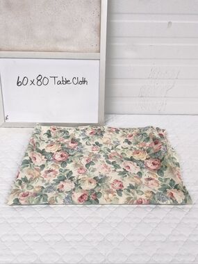 Floral Tablecloth 60x80 Cream Background with Pink & Green Roses